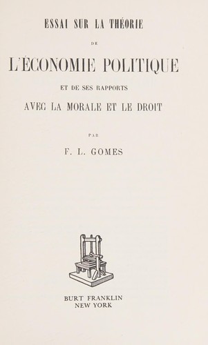 Cover of Essai sur la théorie de l'économie politique et de ses rapports avec la morale et le droit