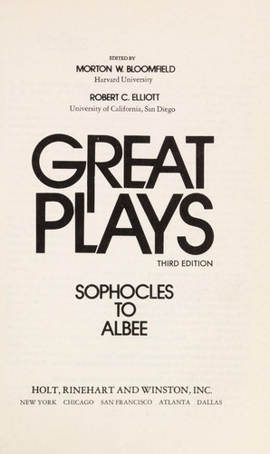 Cover of Great plays, Sophocles to Albee