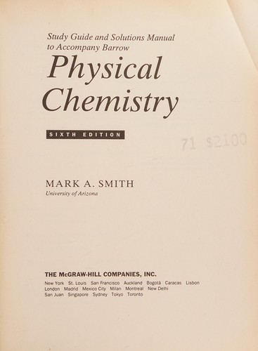 Cover of Study guide and solutions manual to accompany Barrow physical chemistry, sixth edition