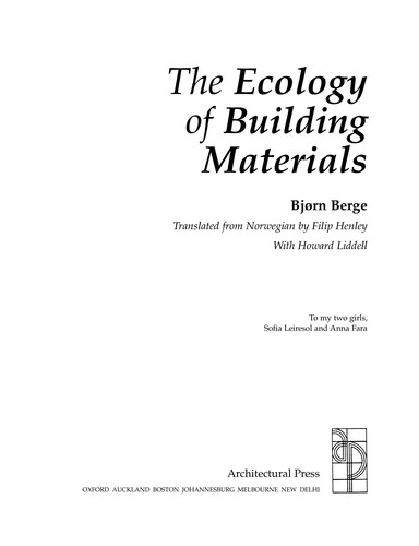 Cover of The ecology of building materials
