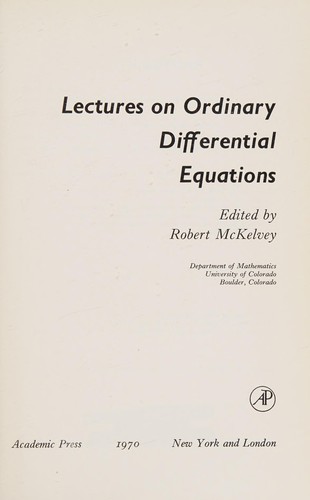 Cover of Lectures on ordinary differential equations