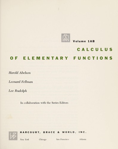 Cover of Calculus of elementary functions