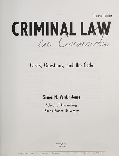 Cover of Criminal law in Canada