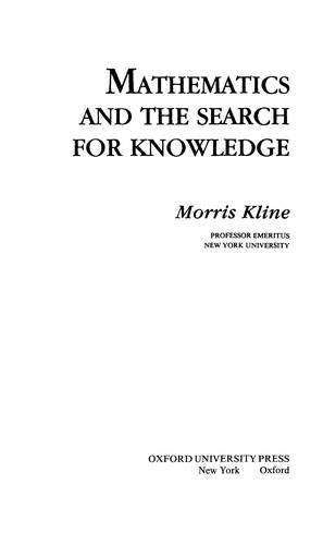 Cover of Mathematics and the search for knowledge