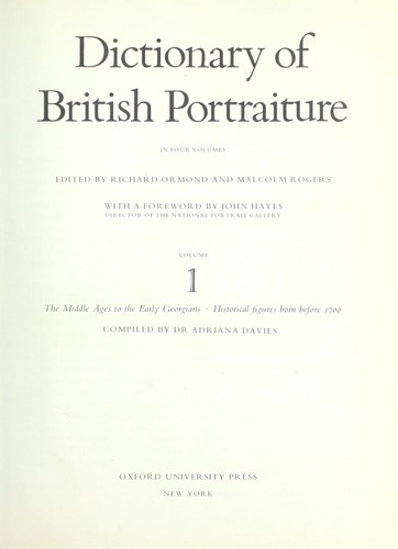 Cover of Dictionary of British Portraiture: Volume 1. The Middle Ages to the Early Georgians