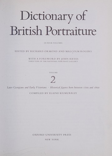 Cover of Dictionary of British Portraiture: Volume 2: The Later Georgians to the Early Victorians