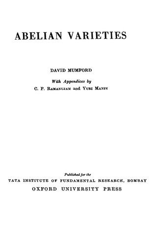 Cover of Abelian Varieties (Tata Institute of Fundamental Research, Bombay// Studies in Mathematics)
