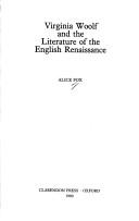 Cover of Virginia Woolf and the literature of the English Renaissance