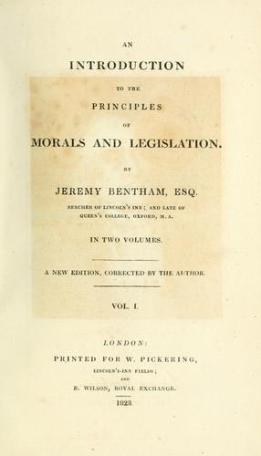 Cover of An introduction to the principles of morals and legislation