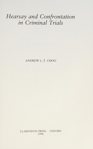 Cover of Hearsay and confrontation in criminal trials