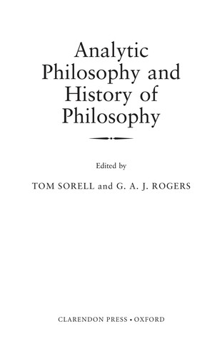 Cover of ANALYTIC PHILOSOPHY AND THE HISTORY OF PHILOSOPHY; ED. BY TOM SORELL