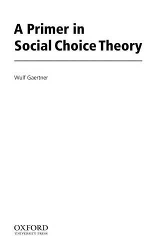 Cover of PRIMER IN SOCIAL CHOICE THEORY