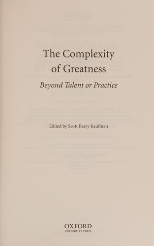 Cover of Complexity of Greatness
