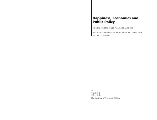 Cover of Happiness, Economics and Public Policy