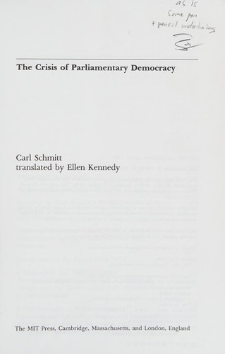 Cover of The crisis of parliamentary democracy