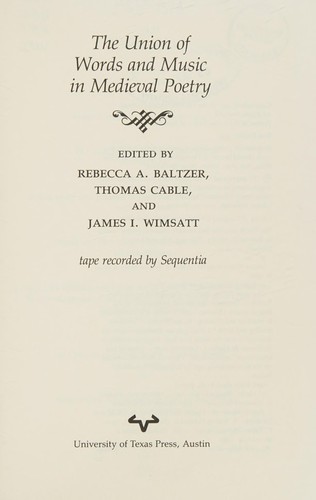 Cover of The Union of words and music in medieval poetry