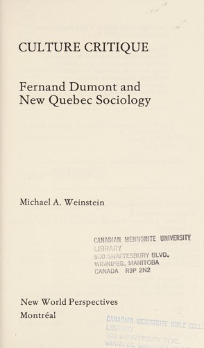 Cover of Culture critique
