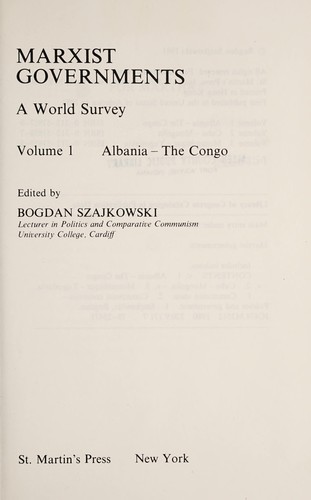 Cover of Albania - The Congo (Marxist Governments : a World Survey, Volume I)