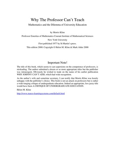 Cover of Why the Professor Cant Teach