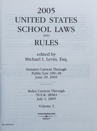 Cover of 2005 United States School Laws and Rules