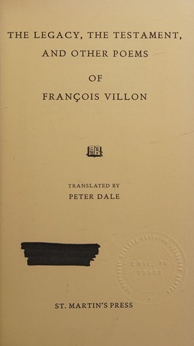Cover of The Legacy, the Testament, and other poems