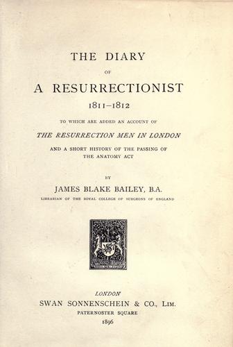 Cover of The diary of a resurrectionist 1811-1812