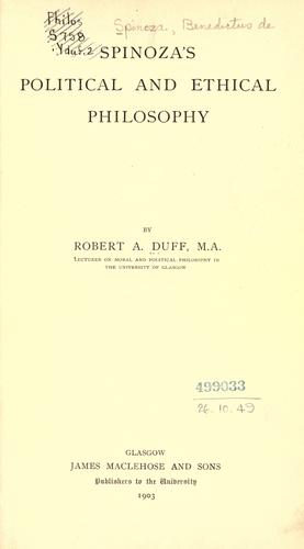 Cover of Spinoza's political and ethical philosophy