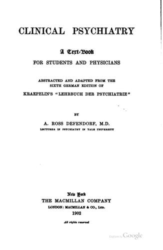 Cover of Clinical Psychiatry: A Text-book for Students and Physicians