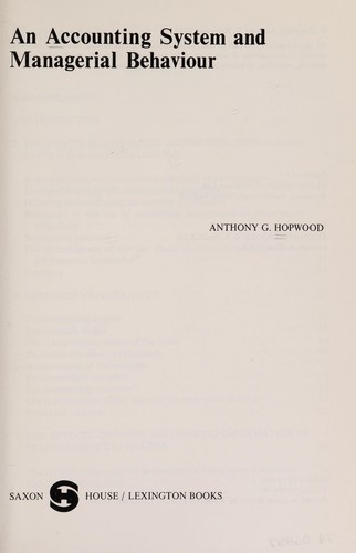 Cover of An accounting system and managerial behaviour