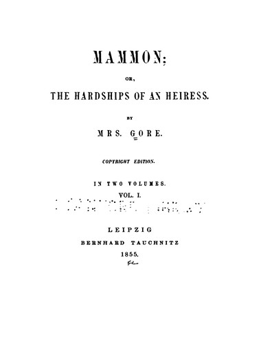 Cover of Mammon; Or, The Hardships of an Heiress
