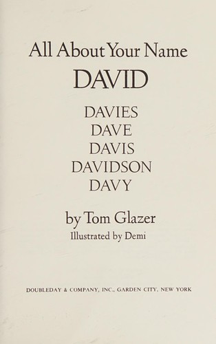 Cover of All about your name, David (Davies, Dave, Davis, Davidson, Davy)
