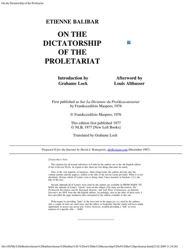 Cover of On the Dictatorship of the Proletariat