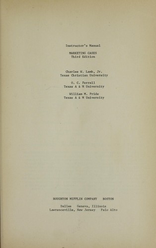 Cover of Marketing cases. Instructor's manual