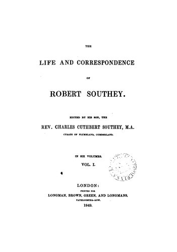 Cover of The life and correspondence of Robert Southey
