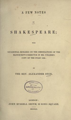 Cover of A few notes on Shakespeare