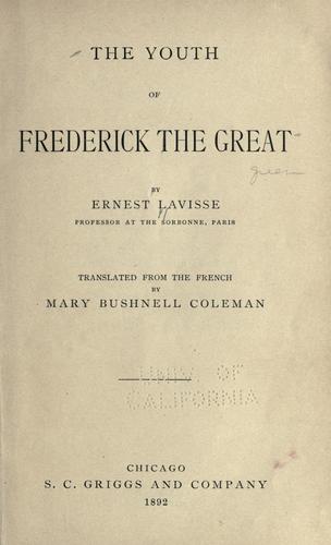 Cover of La jeunesse du grand Frédéric