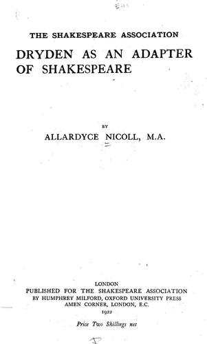 Cover of Dryden as an adapter of Shakespeare