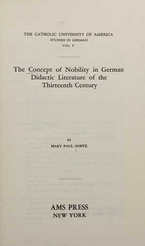 Cover of The concept of nobility in German didactic literature of the thirteenth century