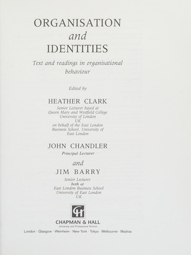 Cover of Organisation and identities
