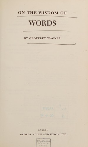 Cover of On the wisdom of words