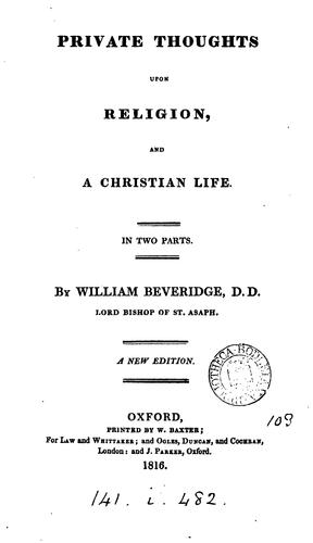 Cover of Private thoughts upon religion, and a Christian life