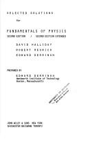 Cover of Selected solutions for Fundamentals of physics second edition (and) second edition extended (by) David Halliday, Robert Resnick, Edward Derringh