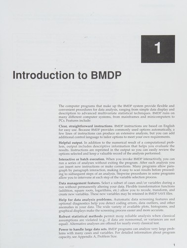Cover of BMDP Statistical Software Manual