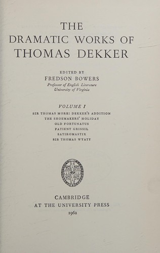 Cover of The Dramatic Works of Thomas Dekker