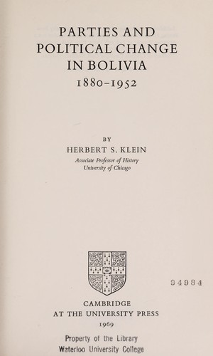 Cover of Parties and Politcal Change in Bolivia