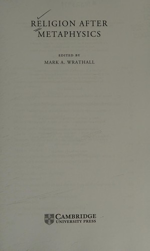 Cover of RELIGION AFTER METAPHYSICS; ED. BY MARK A. WRATHALL
