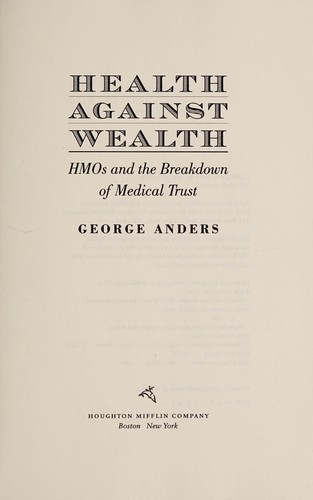 Cover of Health against wealth