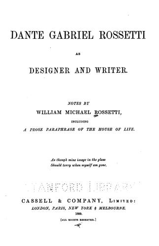 Cover of Dante Gabriel Rossetti as designer and writer