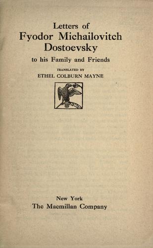 Cover of Letters of Fyodor Michailovitch Dostoevsky to his family and friends