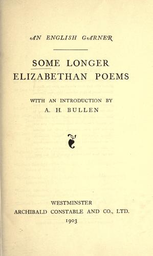 Cover of Some Longer Elizabethan Poems